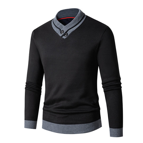 Herren eleganter V-Ausschnitt Pullover mit modischem Kragen R&B