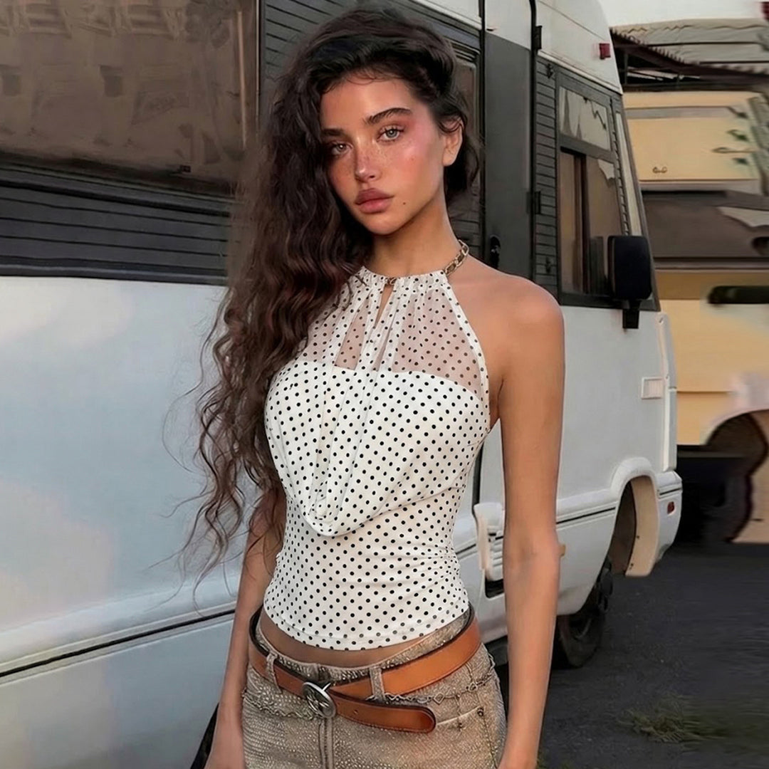 Damen Halteroberteil mit drapiertem Design und feinem Punkte-Muster R&B
