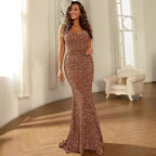 Damen Figurbetontes Glitzer-Abendkleid mit herzförmigem Ausschnitt und schwingendem Rock EB