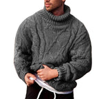 Herren Strickpullover mit hohem Kragen und strukturiertem Zopfmuster