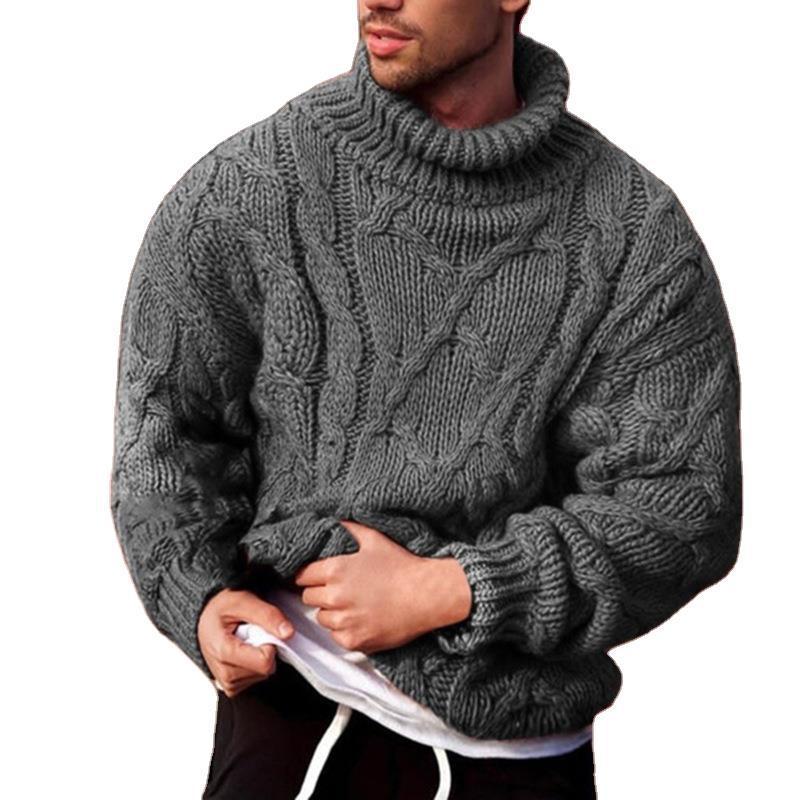 Herren Strickpullover mit hohem Kragen und strukturiertem Zopfmuster