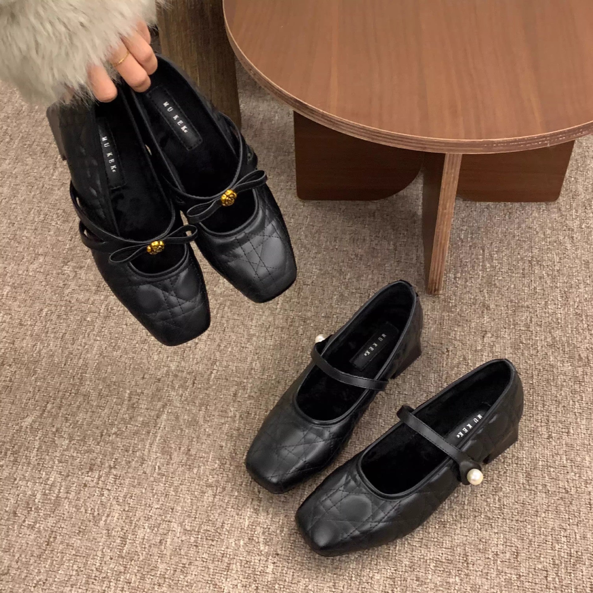 Damen elegante Mid-Heel Ballerinas mit dekorativen Riemen R&B