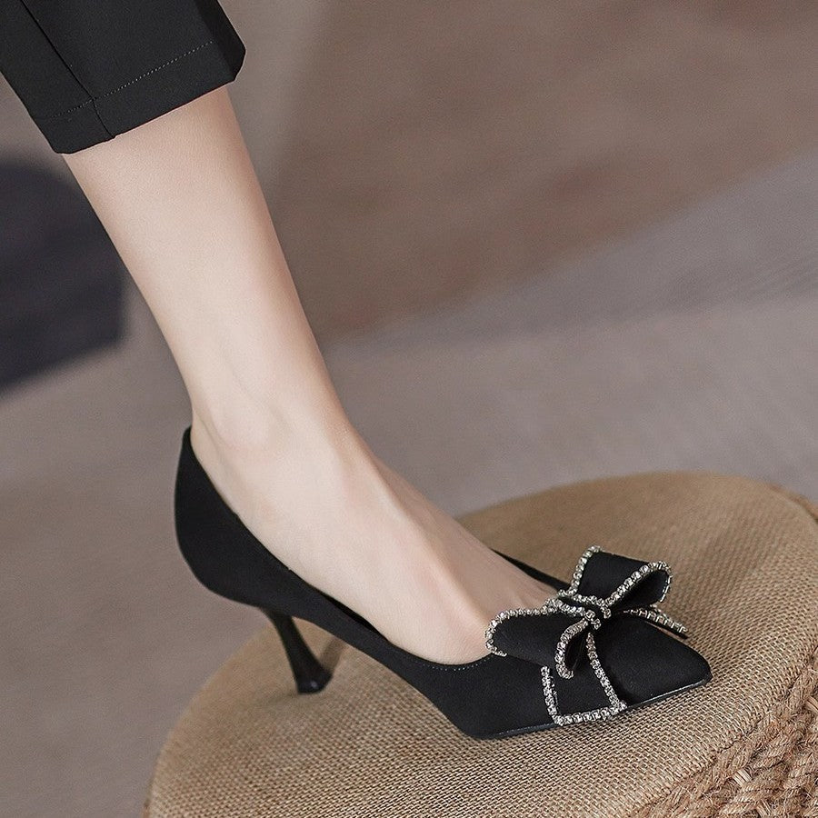 Damen elegante Stiletto-Pumps mit funkelnder Schleifenverzierung R&B