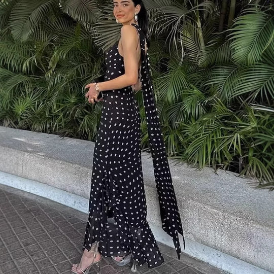 Damen Sommerkleid mit verspieltem Punkten Design und raffiniertem Rüschensaum R&B