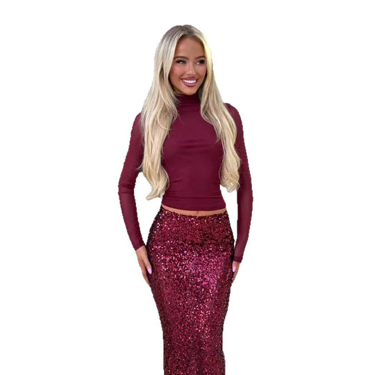 Damen Glamouröses Pailletten-Maxi-Rockkleid mit figurbetontem Oberteil und elegantem Schnitt R&B