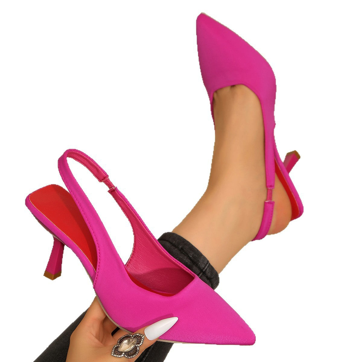 Damen elegante Sling-Pumps mit schmalem Riemen und hochglänzendem Finish R&B