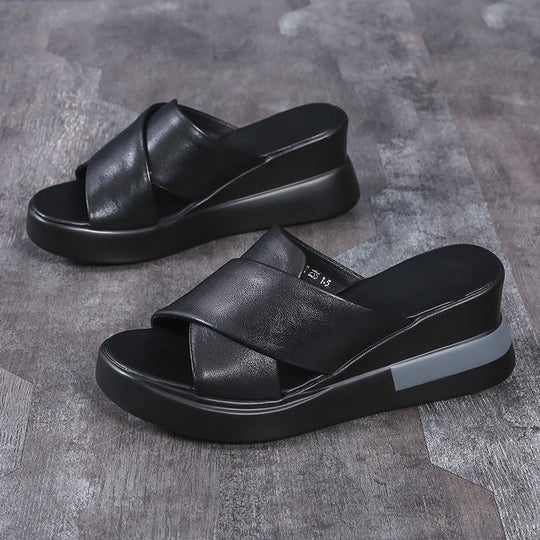 Damen Wedge-Pantoletten mit minimalistischer Querriemen und komfortabler Sohle R&B
