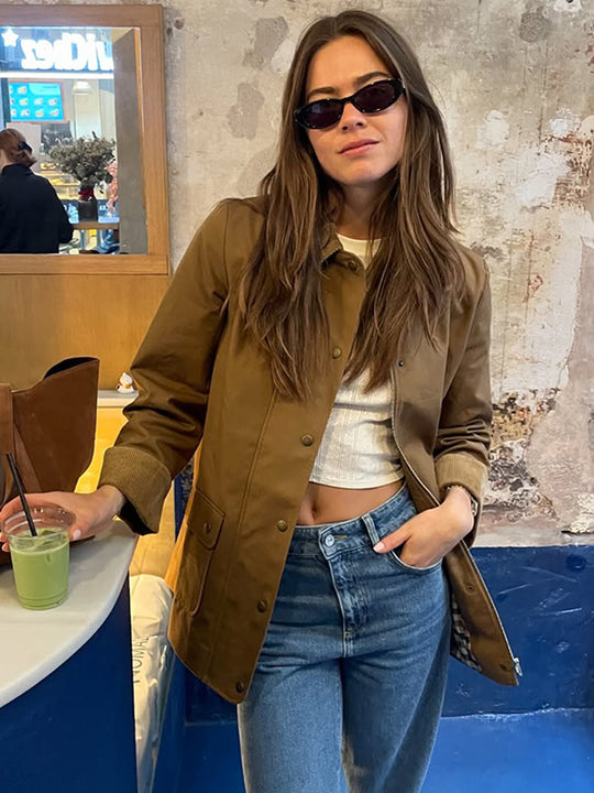 Damen modische Utility-Jacke mit praktischen Taschen R&B