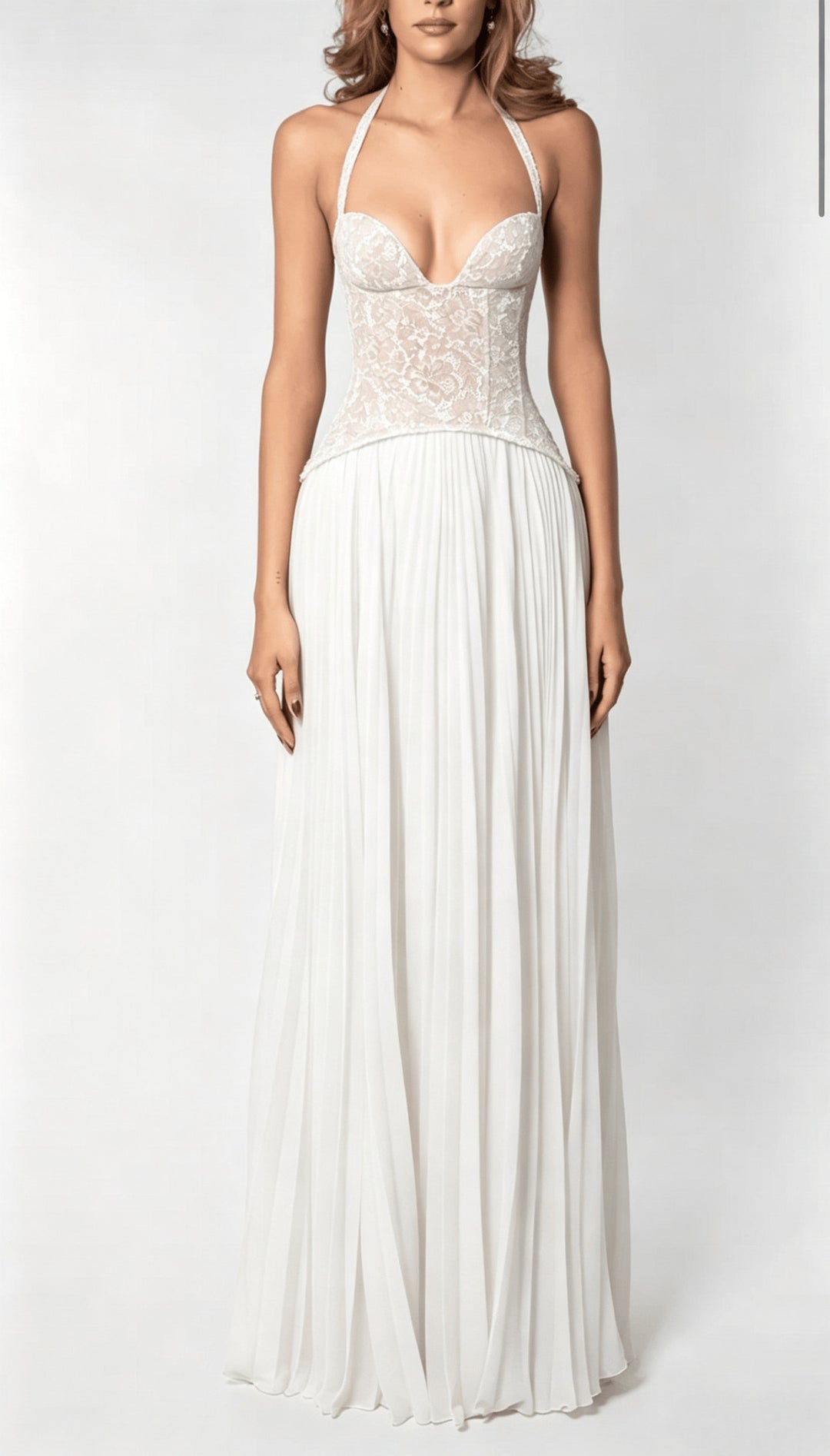 Damen nan elegantes Abendkleid mit Spitzenkorsett und plissiertem Maxirock R&B