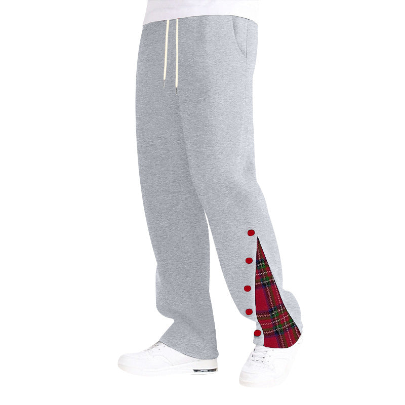 Herren bequeme Freizeithose mit seitlichen Knopfdetails und Karomuster R&B