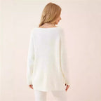 Damen lässiger V-Ausschnitt Pullover mit strukturiertem Strickmuster R&B