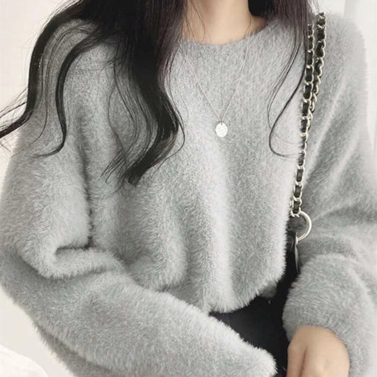 Damen Flauschiger Pullover mit weitem Schnitt und modischem Design R&B