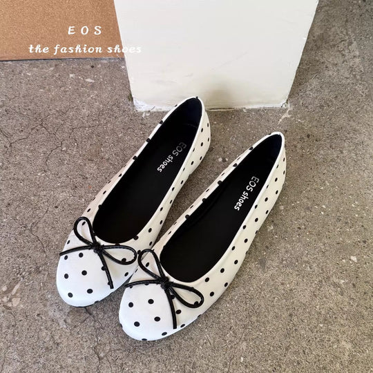 Damen Ballerinas mit modischem Punkte-Design und dekorativem Schleifenakzent R&B