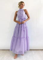 Damen Maxikleid mit raffiniertem Hochkragen und gestuftem Design R&B