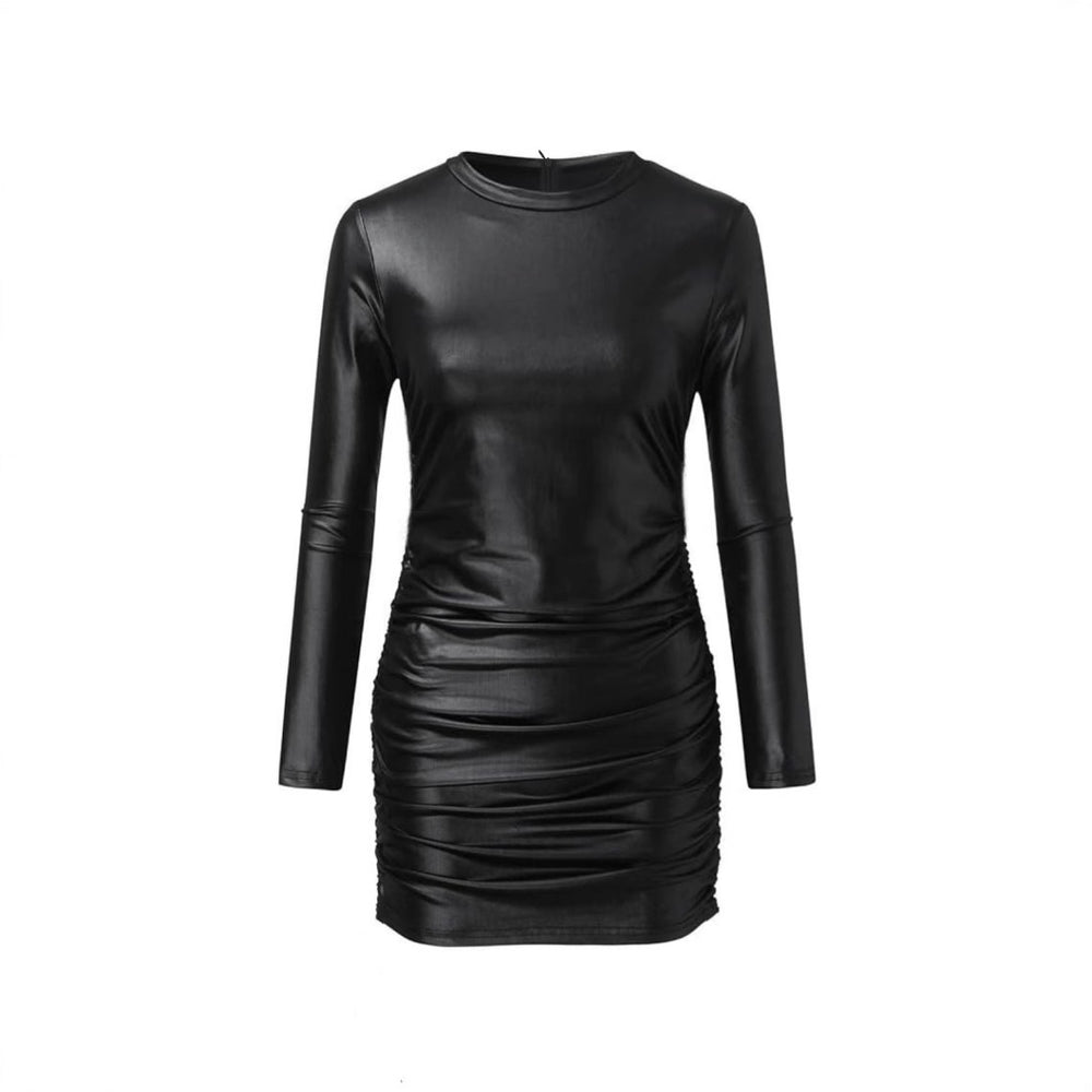 Damen Figurbetontes Kunstlederkleid mit Rüschen R&B