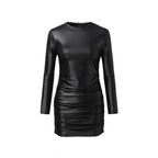 Damen Figurbetontes Kunstlederkleid mit Rüschen R&B