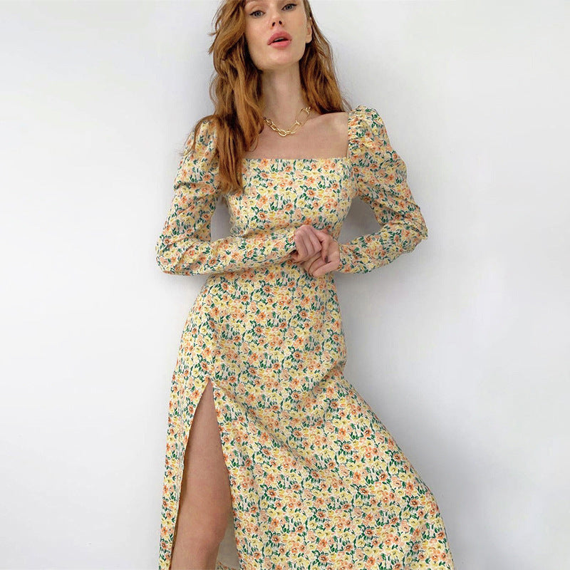 Damen Maxikleid mit voluminösen Ärmeln und seitlichem Schlitz R&B