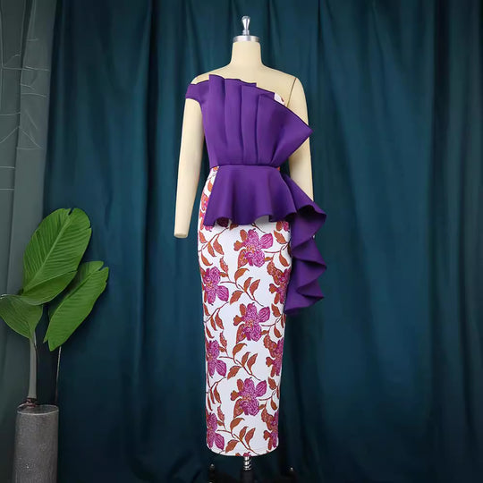Damen elegantes Kleid mit asymmetrischem Rüschendesign und floralen Mustern R&B