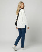 Lässiges Oversize Langarmshirt Damen Baumwolle Weiß mit Seitenschlitz Herbst