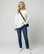 Lässiges Oversize Langarmshirt Damen Baumwolle Weiß mit Seitenschlitz Herbst