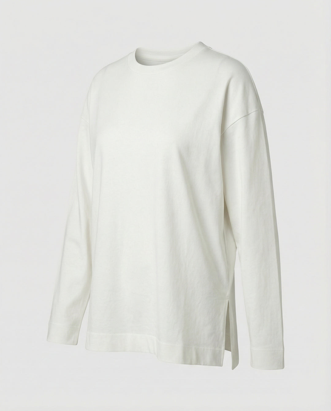 Lässiges Oversize Langarmshirt Damen Baumwolle Weiß mit Seitenschlitz Herbst
