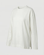 Lässiges Oversize Langarmshirt Damen Baumwolle Weiß mit Seitenschlitz Herbst