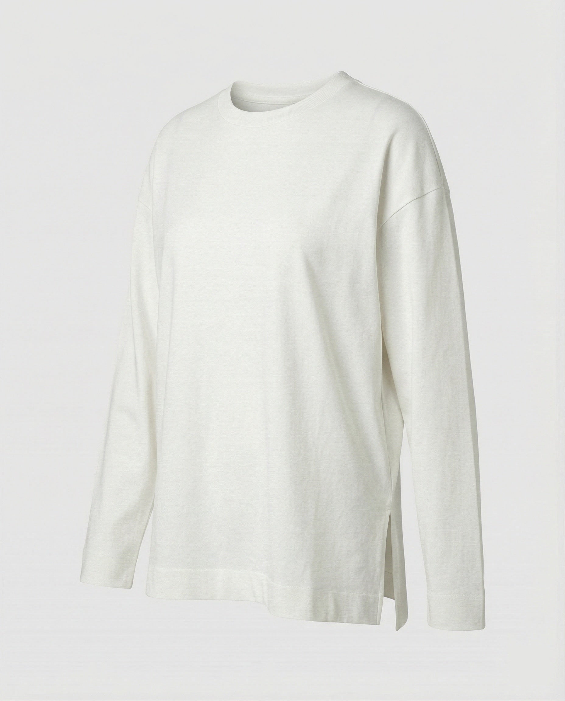 Lässiges Oversize Langarmshirt Damen Baumwolle Weiß mit Seitenschlitz Herbst