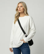 Lässiges Oversize Langarmshirt Damen Baumwolle Weiß mit Seitenschlitz Herbst