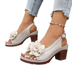 Damen Slingback-Sandalen mit floralem Dekor und modischem Blockabsatz R&B