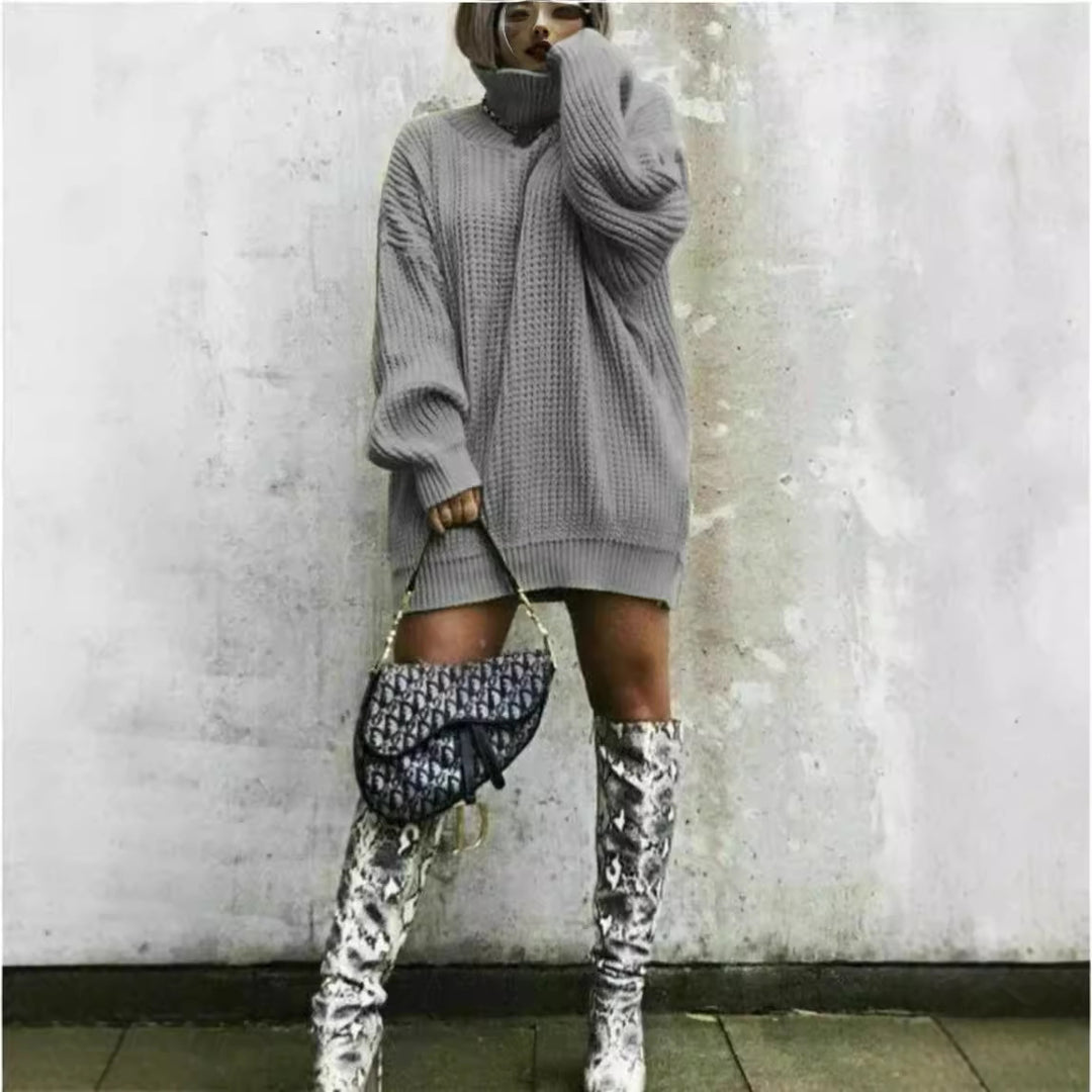 Damen Oversized Strickpullover im strukturierten Look mit hohem Kragen R&B