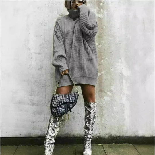 Damen Oversized Strickpullover im strukturierten Look mit hohem Kragen R&B