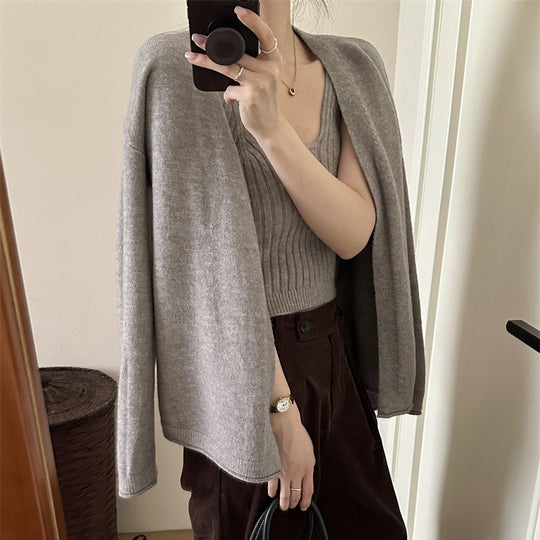 Damen Weicher Langarm-Cardigan mit Knopfleiste und bequemer Passform R&B