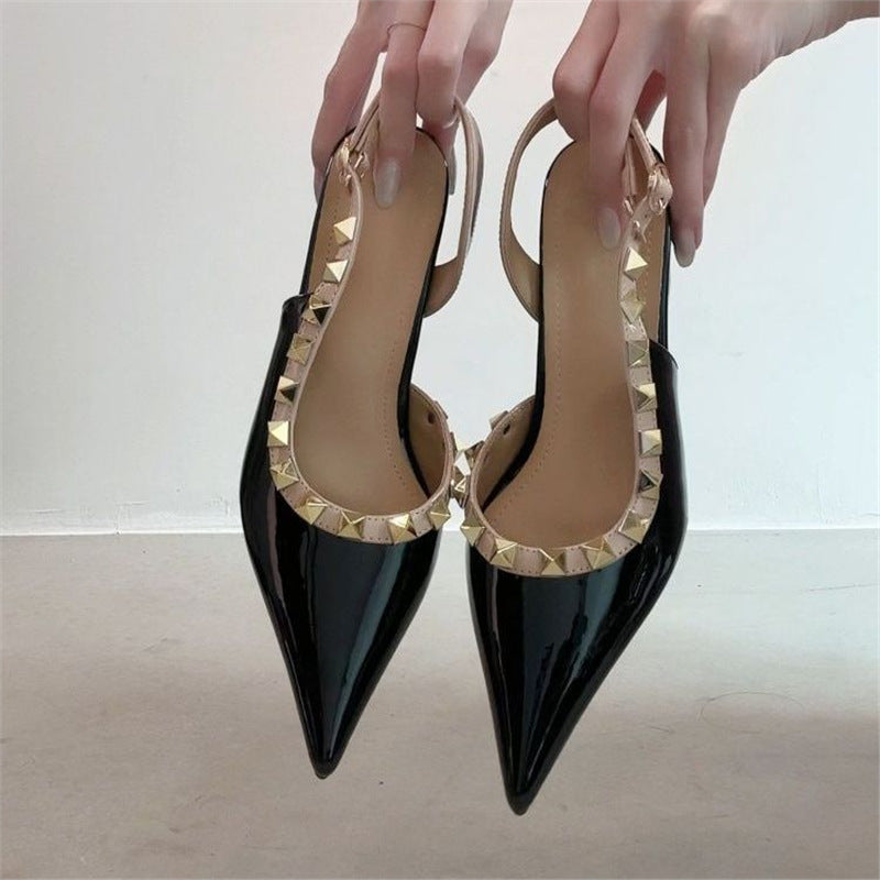 Damen Slingback Pumps mit spitzem Design und goldenen Nieten R&B