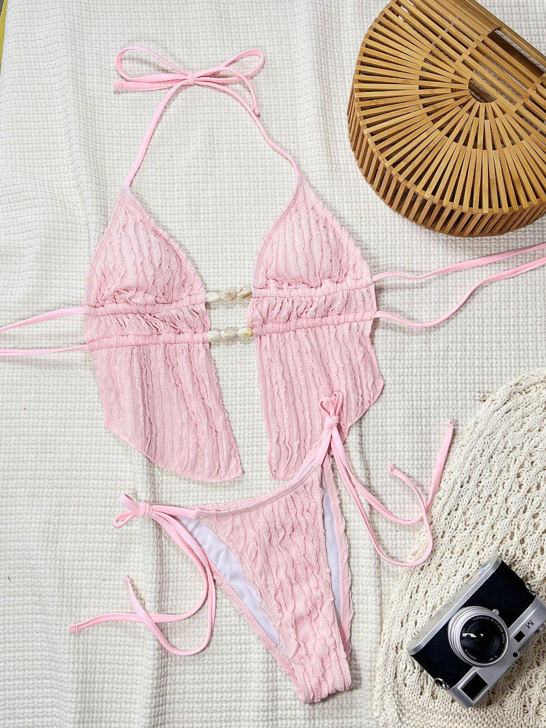 Damen Bikini-Set mit modischem Rüschendesign und verstellbaren Bindebändern R&B
