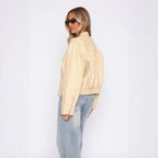 Damen Kunstleder Jacke mit elastischem Bund und hohem Stehkragen R&B