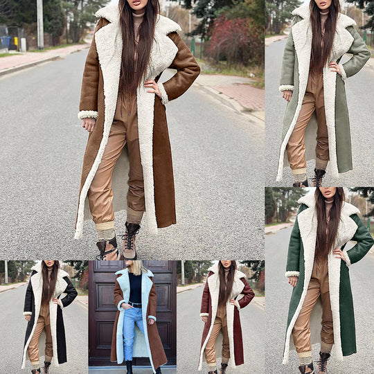 Damen Lange Kunstfelljacke mit modernem Design und elegantem Kragen R&B
