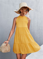 Damen Sommerliches Halterkleid mit Rüschen und schwingendem Rock R&B