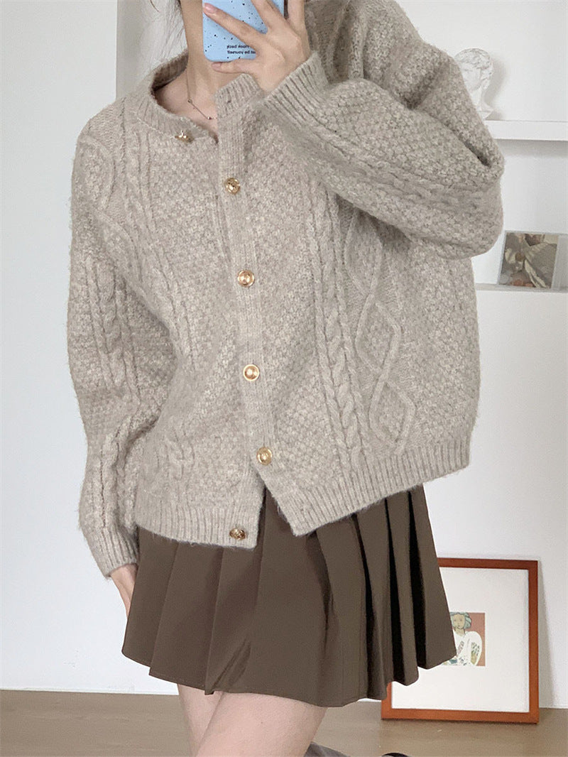 Damen Gemusterte Strickjacke mit goldenen Knöpfen und weitem Schnitt R&B