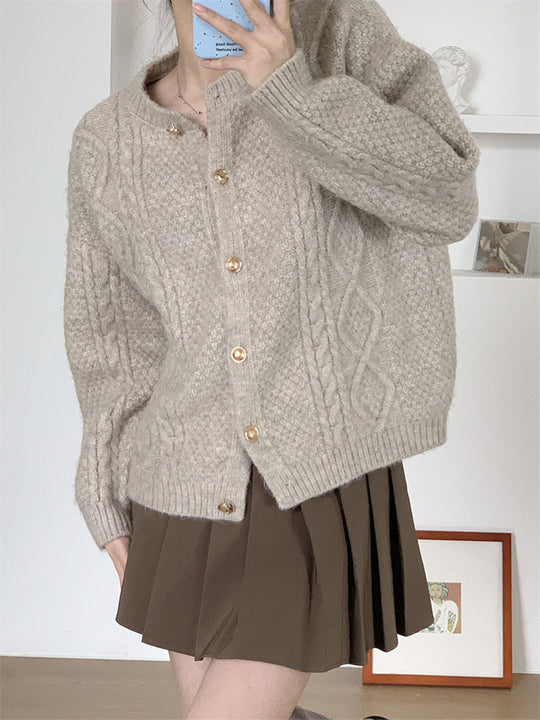 Damen Gemusterte Strickjacke mit goldenen Knöpfen und weitem Schnitt R&B