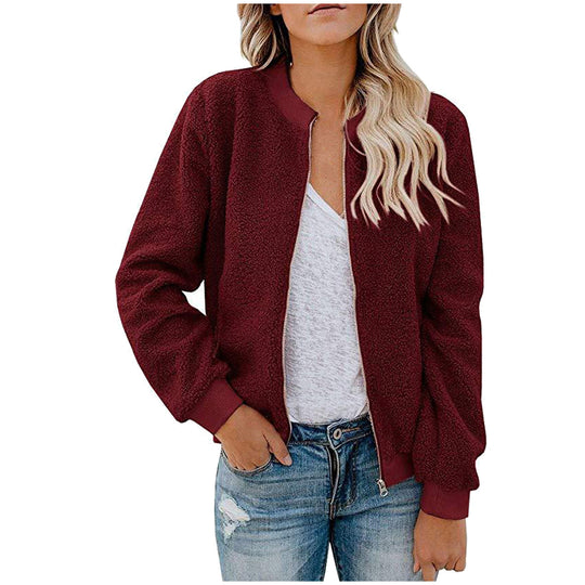 Damen Fleece Bomberjacke mit Stehkragen R&B