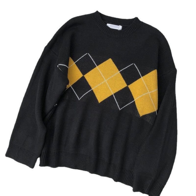 Damen Grobstrickpullover mit modernem Karomuster und lässigem Oversized-Schnitt R&B