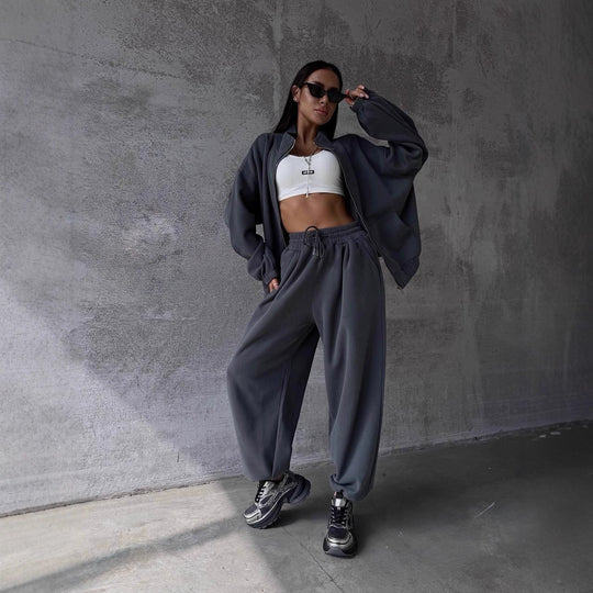 Damen sportliches Baumwoll-Jogginganzug mit lässiger Passform und praktischen Taschen R&B