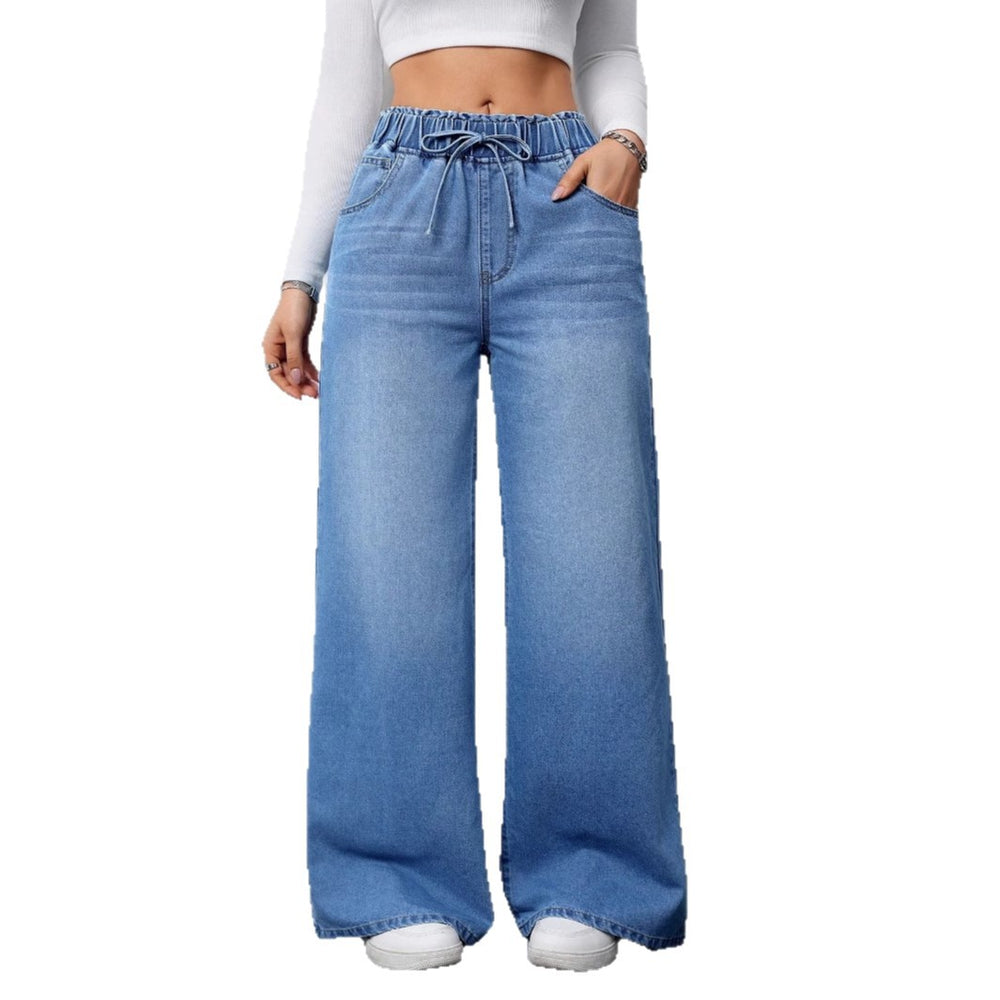 Damen Hochtaillierte Weite Jeans mit bequemem Kordelzug R&B
