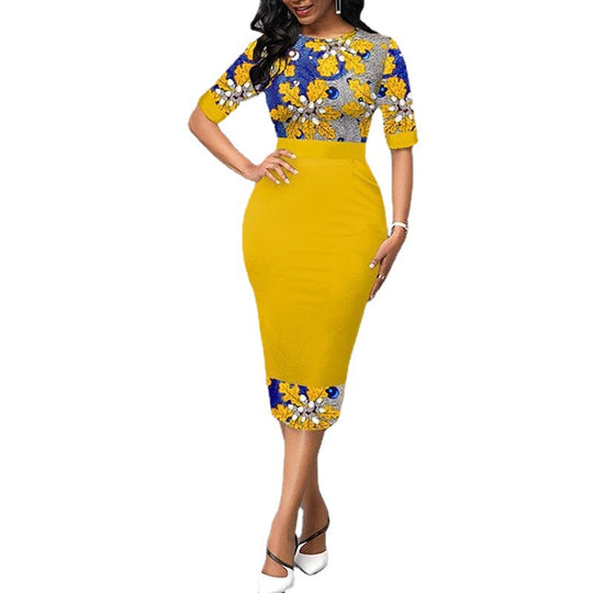 Damen Elegantes figurbetontes Midikleid mit floralem Oberteil und schwingendem Saum R&B