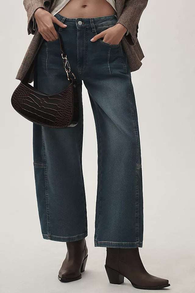 Damen Weite Cropped Jeans mit lässigem Look