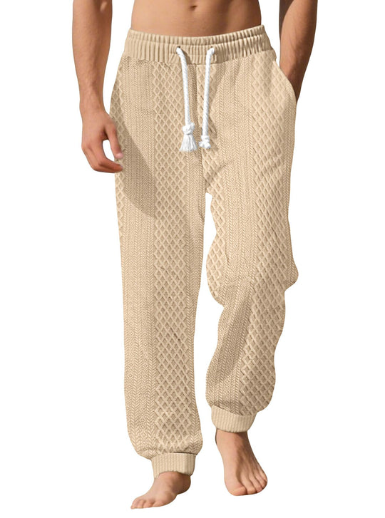 Herren nan gestrickte Wohlfühlhose mit Zopfstruktur, elastischem Bund, Kordelzug und Eingrifftaschen R&B