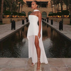 Damen Elegantes Abendkleid mit asymmetrischem Saum und verführerischem Schlitz R&B