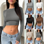 Damen Langarm-Crop-Top mit figurbetonter Passform und zeitlosem Design R&B