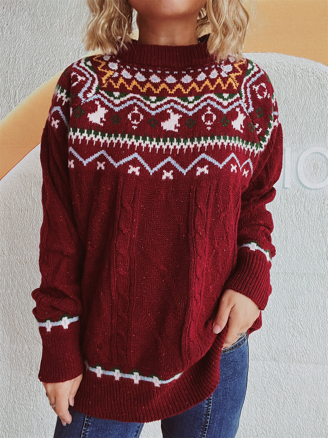 Damen Grobstrickpullover mit festlichem Muster und modernem Zopfdessin R&B