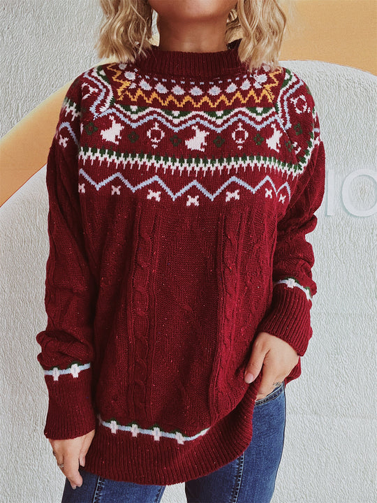 Damen Grobstrickpullover mit festlichem Muster und modernem Zopfdessin R&B